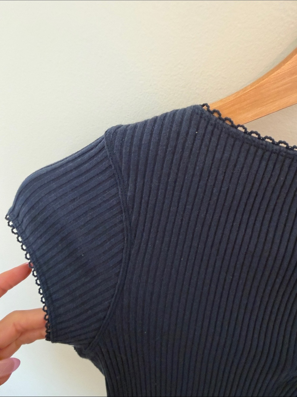 Free People Navy Ribbed Button-Front Tee - Picture 4 of 4